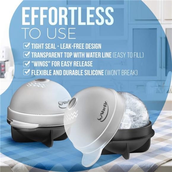 Round Ice Cube Mold Set of 4 Individual 2.5 Inch Tight Sealing, Leak Proof - Picture 2 of 6